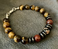 Image 1 of Tiger Eye, Hematite, Poppy Jasper & Mexican Red Snowflake Obsidian -  Size 6.5