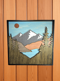 Image 1 of Laser-Cut 3D Wood Mountain Scene