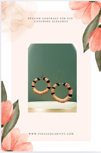 Image 3 of Handmade Black Polymer Clay Bead Earrings on Silver Hoops | Tan Skin-Tone Minimalist Dangle Earrings