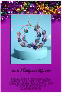 Image 2 of Handmade Light Blue & Lilac Polymer Clay Bead Earrings | Silver Hoop Earrings with Acrylic Accents |
