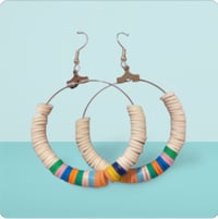 Image 2 of Rainbow Bead Hoop Earrings – White Polymer Beads on Silver Rings | Colorful Handmade Dangle 