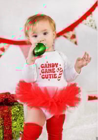 Image 1 of Candy Cane Cutie Tutu Bodysuit Leotard Girl’s Tulle Red  Dress  Party Set