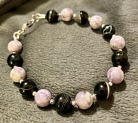 Image 1 of Black Sardonyx, Tiffany Jasper & Faceted Bright Silver Hematite - Size 6.5