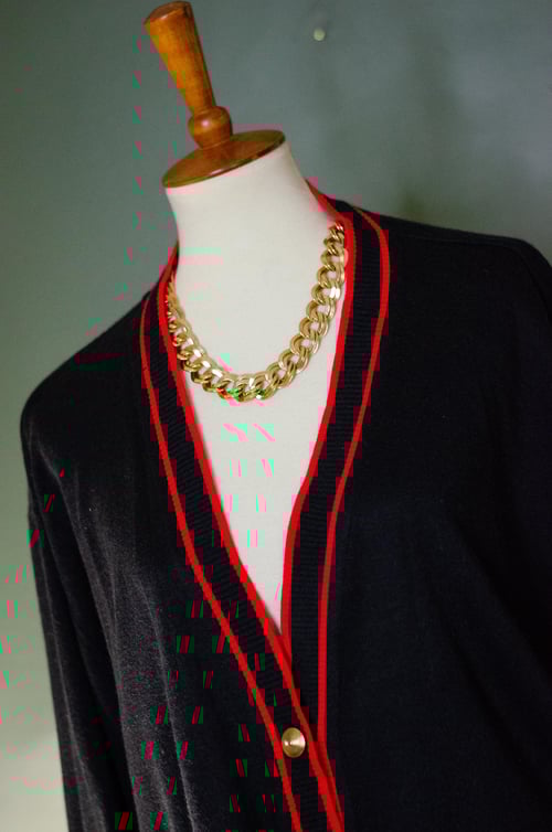 Image of Vintage Emelli Black Cardigan W/Red Trim 