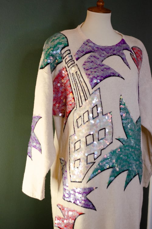 Image of Vintage Cream Sweater Dress W/ Colorful Paillettes