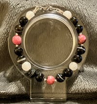 Image 2 of Black Sardonyx, Frosted White Dragon Vein Agate, Rhodonite & Faceted Bright Silver Hematite - Size 7
