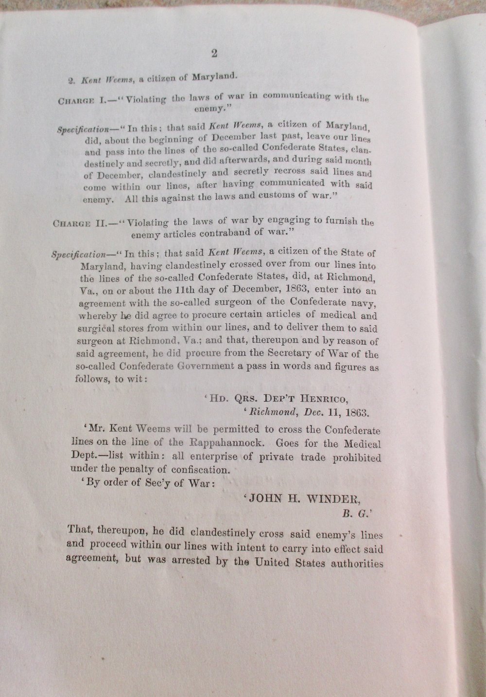 #188-CIVIL WAR SALE: RESULTS OF COURT MARSHALS, AIDING ENEMY