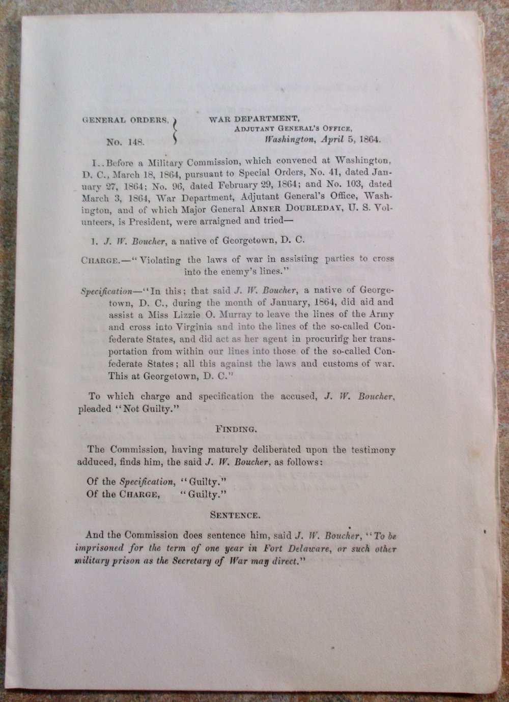 #188-CIVIL WAR SALE: RESULTS OF COURT MARSHALS, AIDING ENEMY