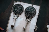 Image 3 of Nightside of Eden etched brass and bone earrings