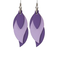 Image 1 of Australian made leather earrings - Leaf. Purple and lilac