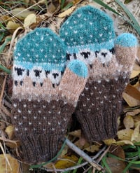 Image 1 of “Baa-ble” mittens - Chocolate heather - Ready to ship