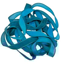 Image 3 of 1PC. POOLSIDE 42" hand dyed wrist wrap bracelet silk ribbon//Yoga wrist wrap bracelet ribbon