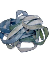 Image 4 of 1PC. BLUE HERON 42" hand dyed wrist wrap bracelet silk ribbon//Yoga wrist wrap bracelet ribbon