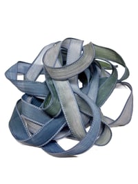 Image 1 of 1PC. BLUE HERON 42" hand dyed wrist wrap bracelet silk ribbon//Yoga wrist wrap bracelet ribbon