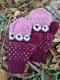 Image 2 of “Baa-ble” mittens - Maroon pink - Ready to ship