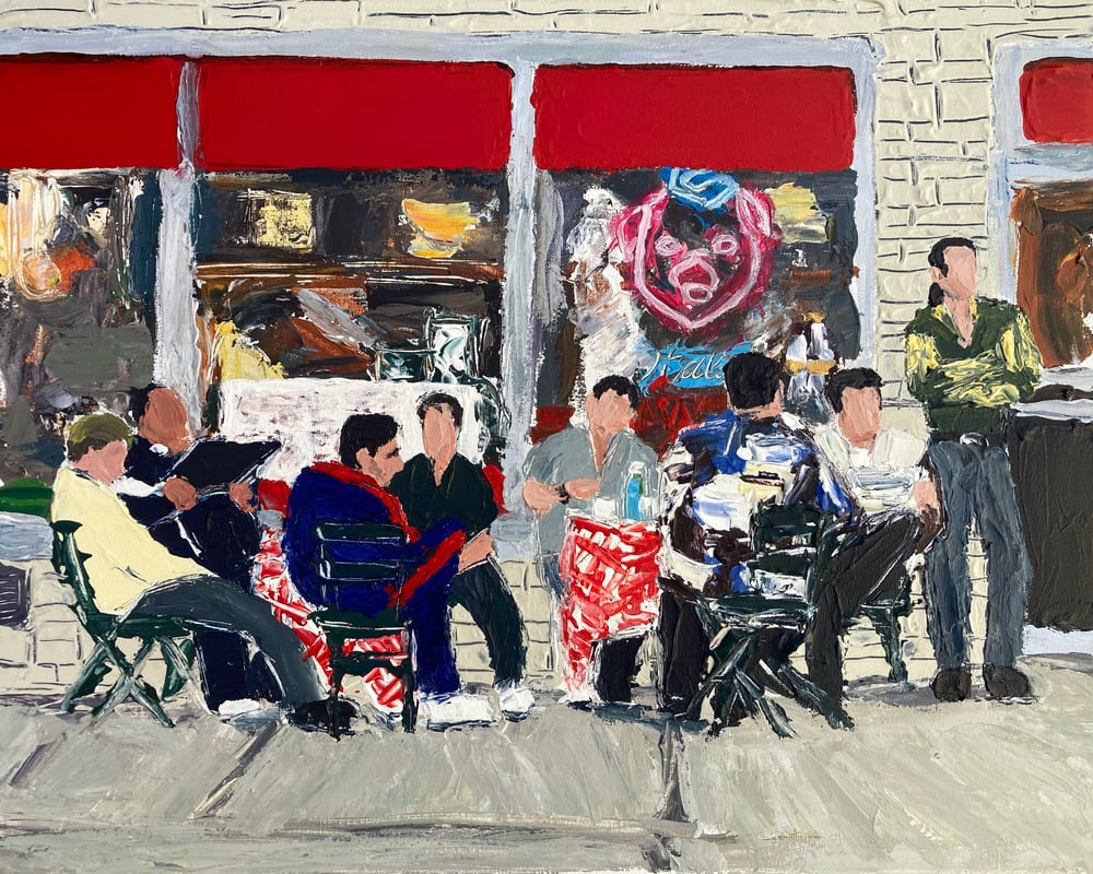 Image of “Columbus Day Discussion” (original on canvas)