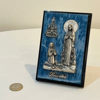Image 2 of Cadre vintage souvenir de Lourdes - Bernadette Soubirous - Sainte Vierge Marie - 1960
