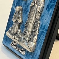 Image 6 of Cadre vintage souvenir de Lourdes - Bernadette Soubirous - Sainte Vierge Marie - 1960