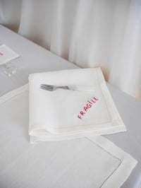 Image 1 of Fragile Hand Embroidered Hemstitch Napkins set of 4