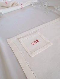 Image 1 of Sob Hand Embroidered Hemstitch Cocktail Napkins set of 4