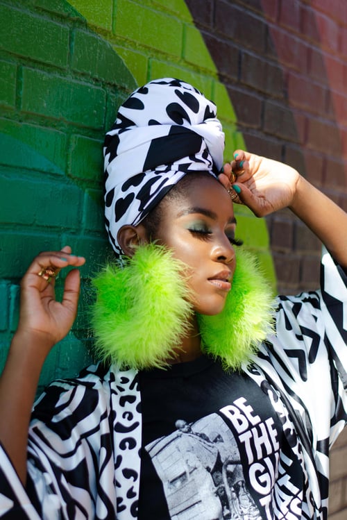 Image of Custom Electric Lime Feather Hoop Earrings