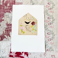 Image 1 of Art ORIGINAL - antique 1909 British envelope - hand painted Blackbird and flowers