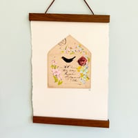 Image 3 of Art ORIGINAL - antique 1909 British envelope - hand painted Blackbird and flowers
