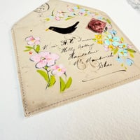 Image 5 of Art ORIGINAL - antique 1909 British envelope - hand painted Blackbird and flowers