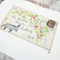 Image 3 of Art ORIGINAL - antique envelope - hand painted flowers and Dennis - Wall art