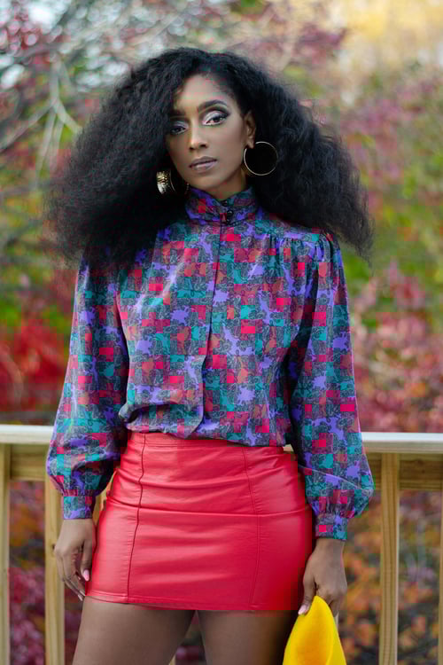 Image of Vintage Kilofeshe Colorful High Collar Blouse