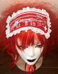 Image 4 of medical monitor print headdress (red x white)