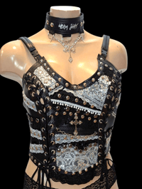 Image 5 of Black and silver corset vest with matching choker.