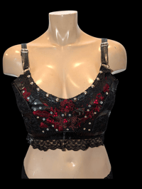 Image 1 of Floral lace trim crop vest.