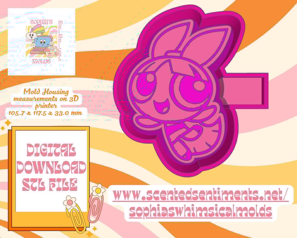 Image of Power Girl Bloss Pink Mold|Housing Mold Maker STL File for Freshies|Candle|Aroma Beads|Freshie Mold