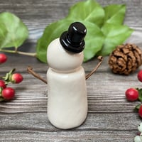 Image 3 of Handmade Ceramic Snowpeep with Black Hat/Blue Buttons