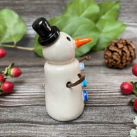 Image 2 of Handmade Ceramic Snowpeep with Black Hat/Blue Buttons