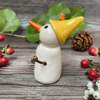 Image 2 of Handmade Ceramic Snowpeep with Yellow Hat/Orange Flowers