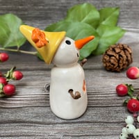 Image 3 of Handmade Ceramic Snowpeep with Yellow Hat/Orange Flowers