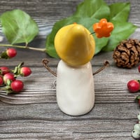 Image 5 of Handmade Ceramic Snowpeep with Yellow Hat/Orange Flowers