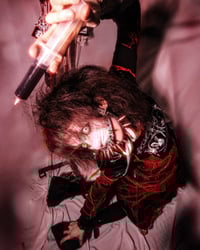 Image 5 of leather frankensteined x distressed medical OP (black x red)