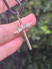Image 2 of Mens Sterling Silver Cross Necklace ( with added wrapped wire ) 