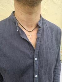 Image 4 of Mens Sterling Silver Cross Necklace ( with added wrapped wire ) 