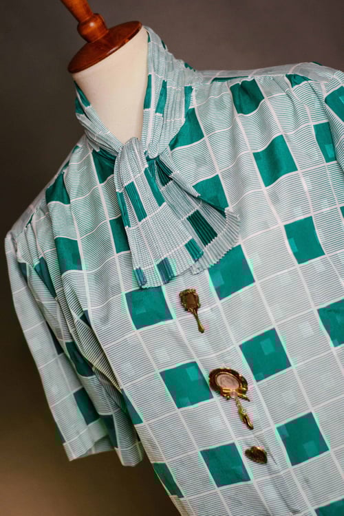 Image of Vintage Green Checkerboard W/ Antique Gold Button Covers 