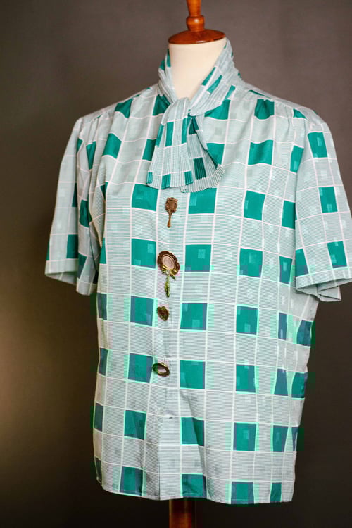 Image of Vintage Green Checkerboard W/ Antique Gold Button Covers 