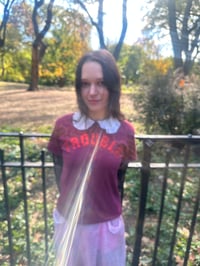 Image 1 of 🍁Trouble Tee Burgandy and Red Sparkle ❤️