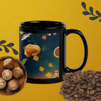 Image 3 of Cat in Space - Thanksgiving Fantasy - Black Glossy Mug - 2 Size Options