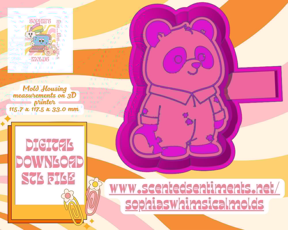Image of Cute Panda in Pajamas Mold|Housing Mold Maker STL File for Freshies|Candle|Aroma Beads|Freshie Mold