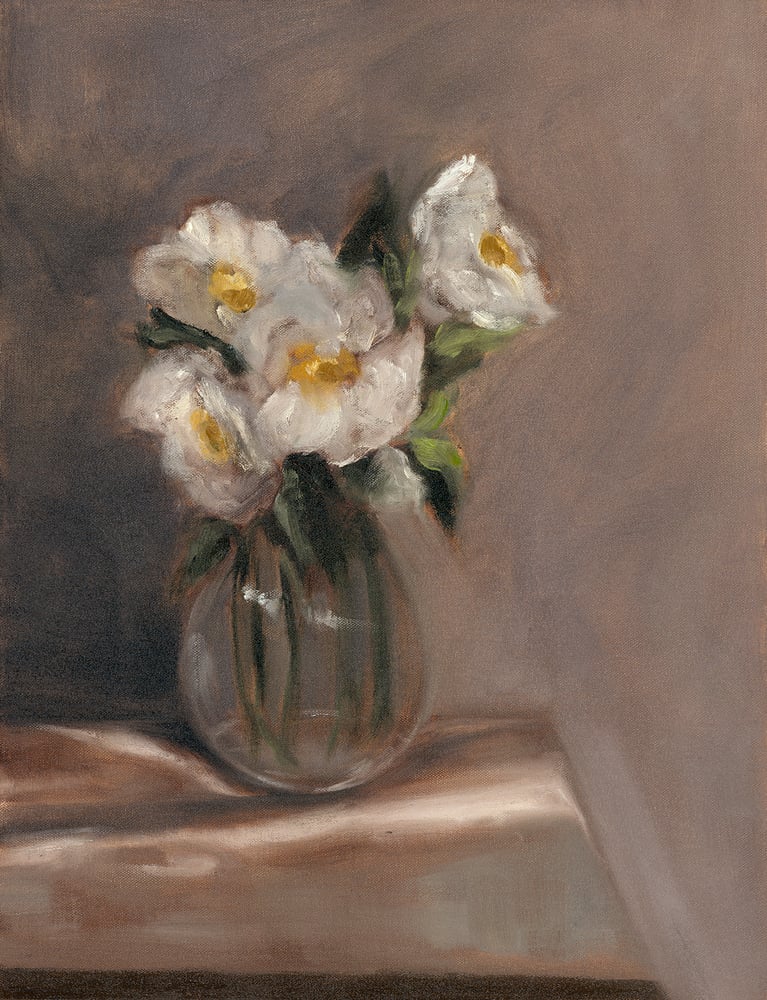 Image of Camélias dans un vase en verre - print