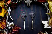 Image 2 of Devils Bones etched brass earrings