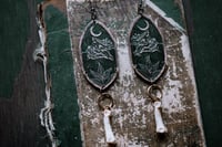 Image 4 of Flight of the Witch etched brass earrings